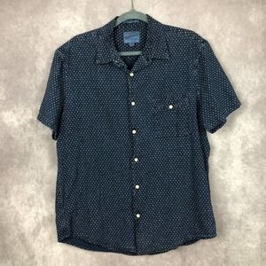 Lucky Brand Classic Fit Button Up Short Sleeve Shirt True Indigo Cotton Large